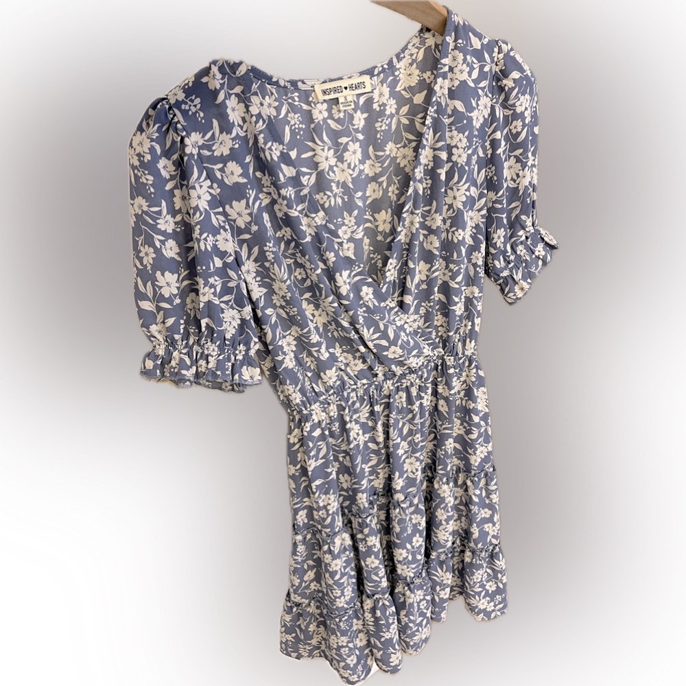 Light blue gray spring floral dress!!